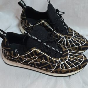 Fendi Black and Gold Patterned Sneakers